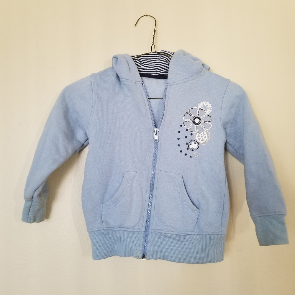 Gently Worn Girls' Blue Flower Zip Up Hoodie